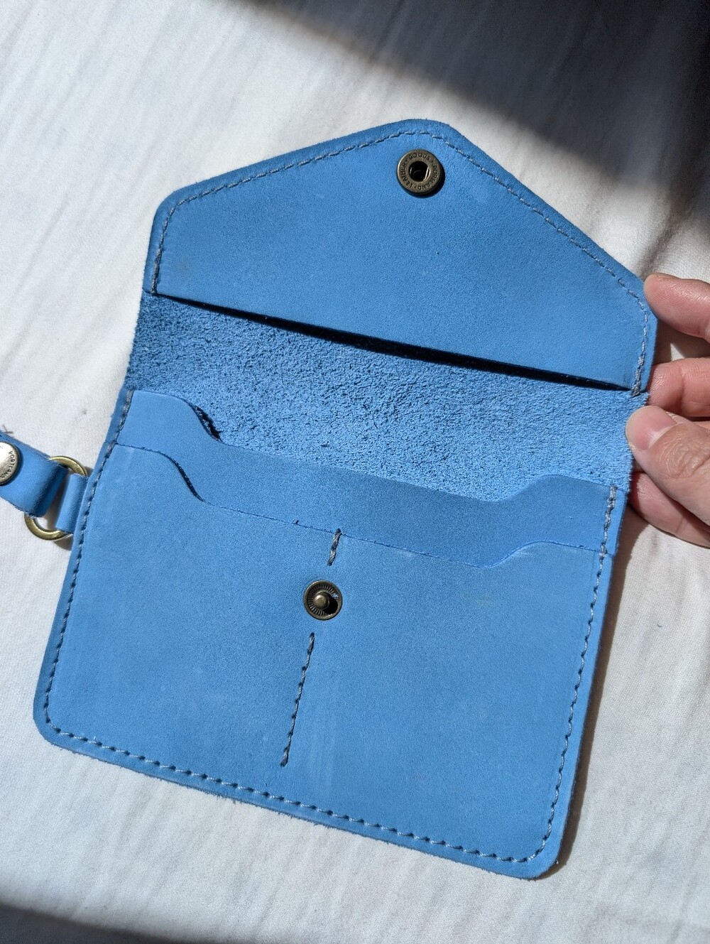 Portland Leather Goods Suede Passport Wristlet Sky Blue, Cute Preppy Travel - Picture 6 of 8